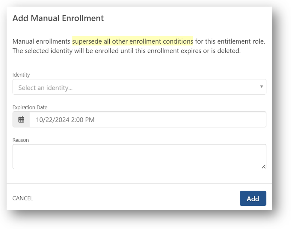 Add Manual Enrollments window