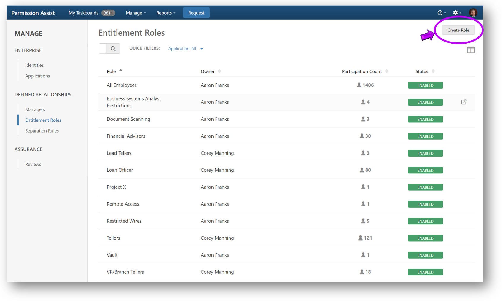 Create New Role button