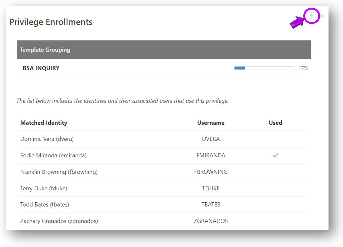 Export Permission Usage List button