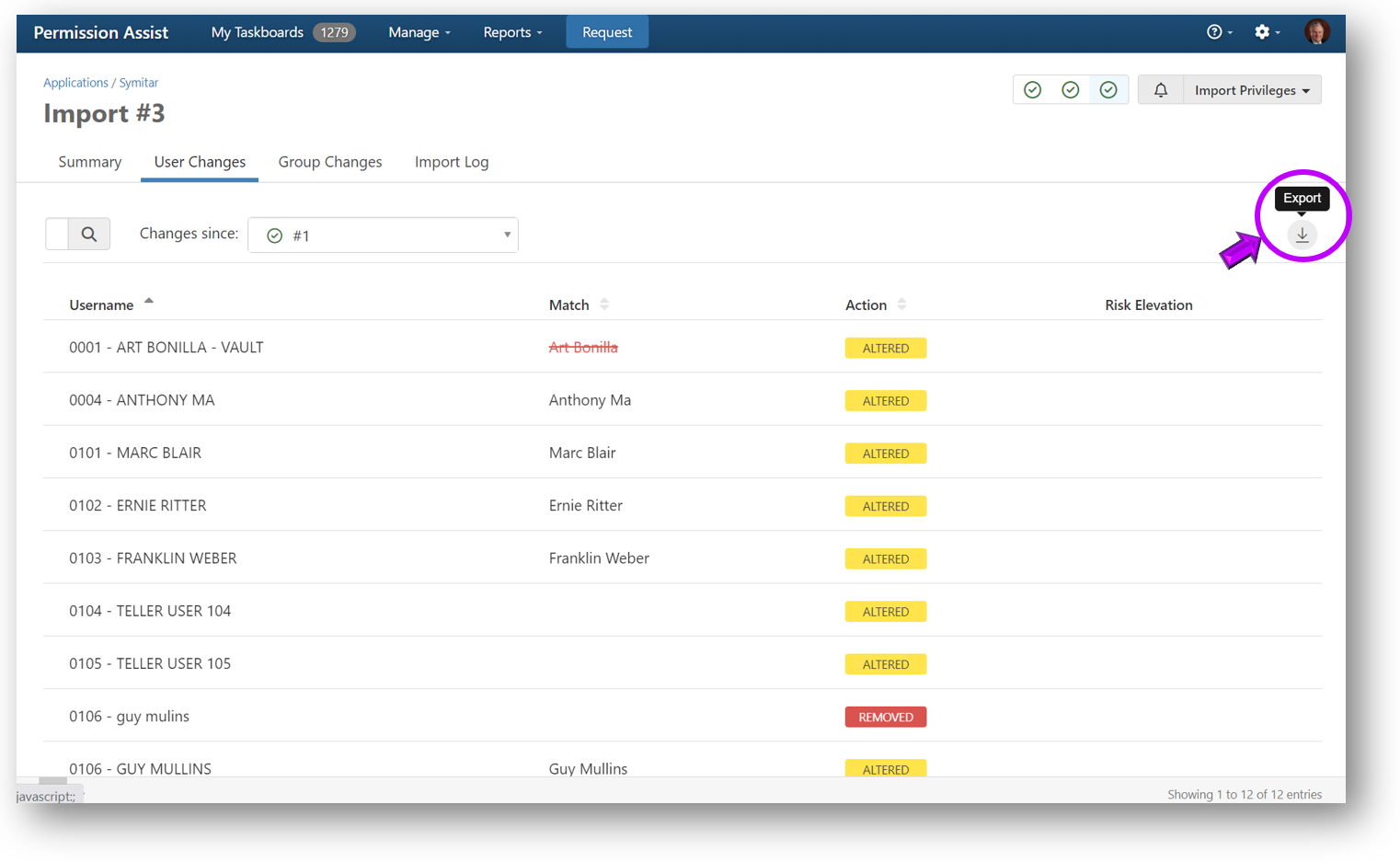 Export user changes log