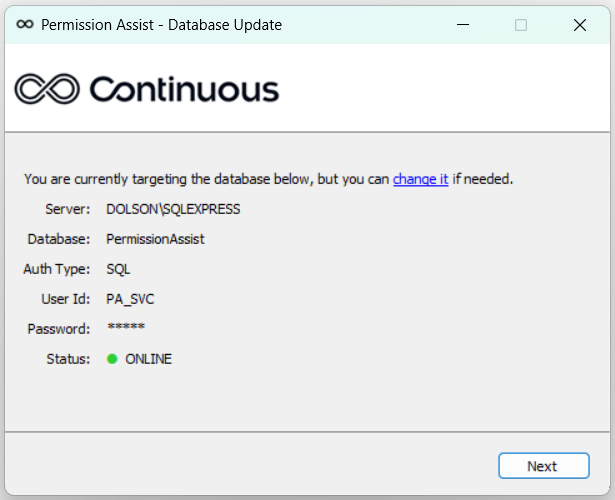 Server and database connection status