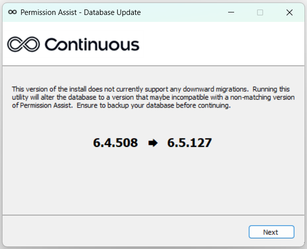 Database Update window