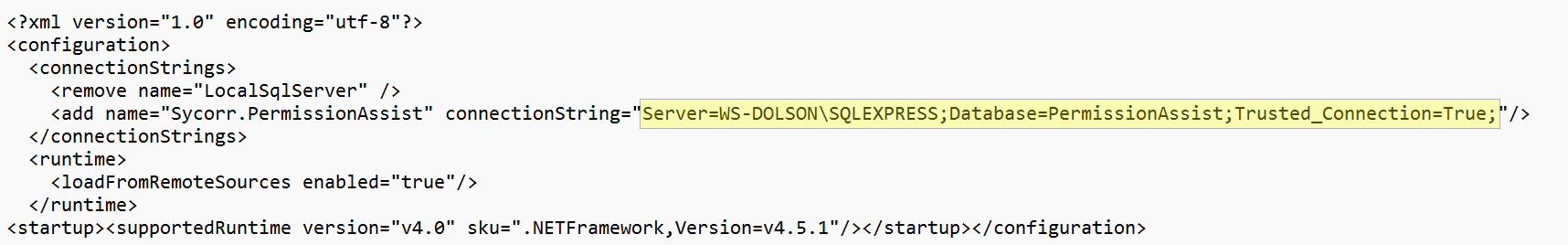 Migrator config connection string