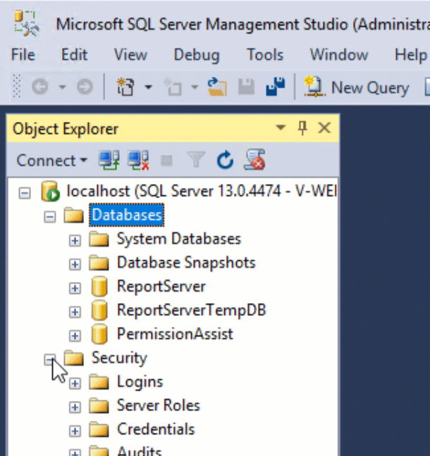 Security folder in SSMS