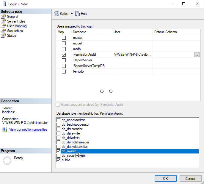 db_owner role selection