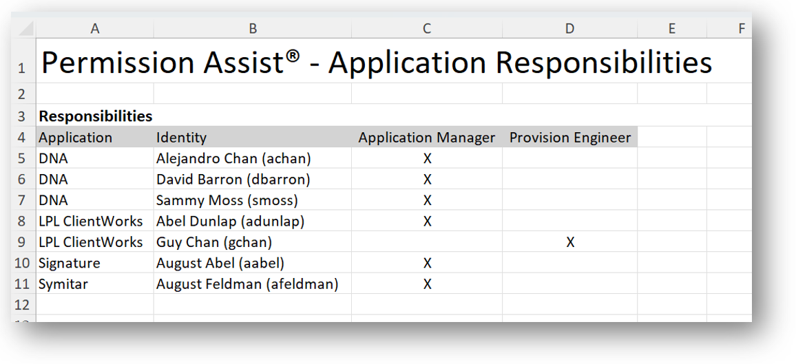 Application Responsibilities report sample