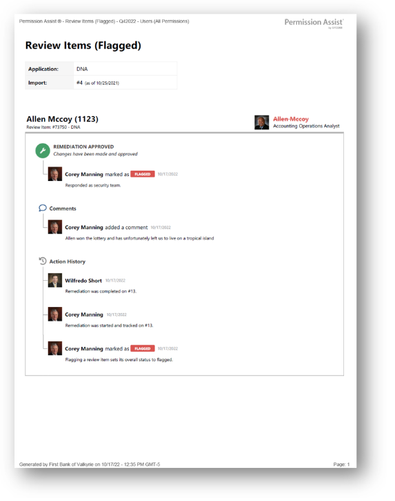 Flagged report sample