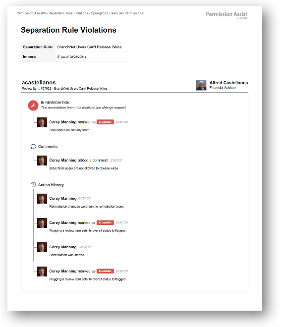 Separation Rule Violations report sample