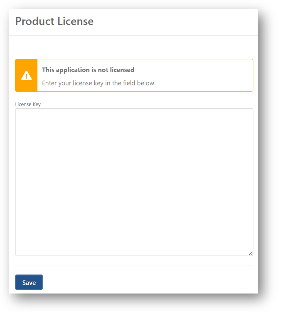 Product License page before a key is entered