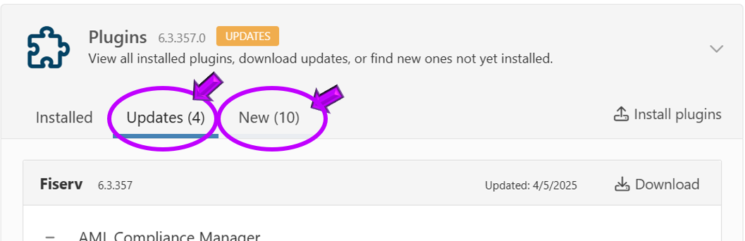 Connector tabs showing Updates and New options