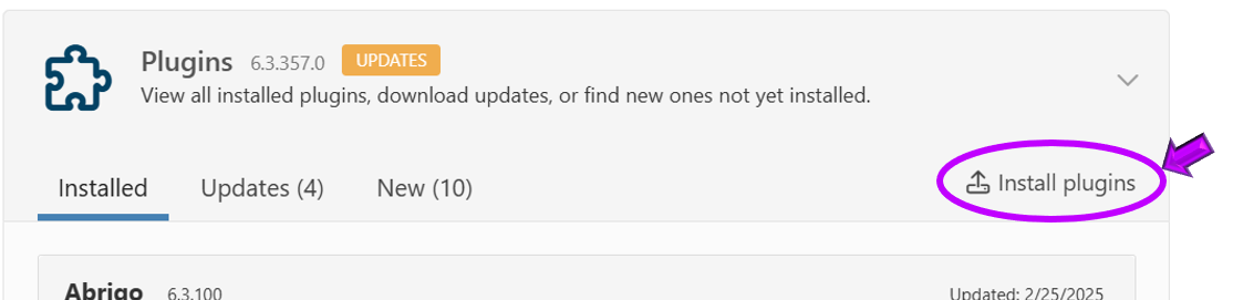 Install plugins link location